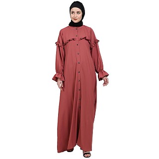 Front open classic frill abaya- Rose Bricks